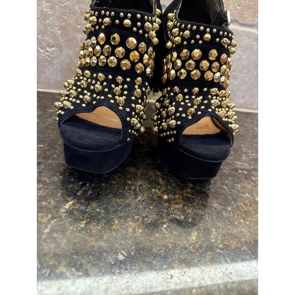 Jeffrey Campbell Ponytail Black Leather Gold Studded Heels Size 7.5 EUC - Picture 5 of 10